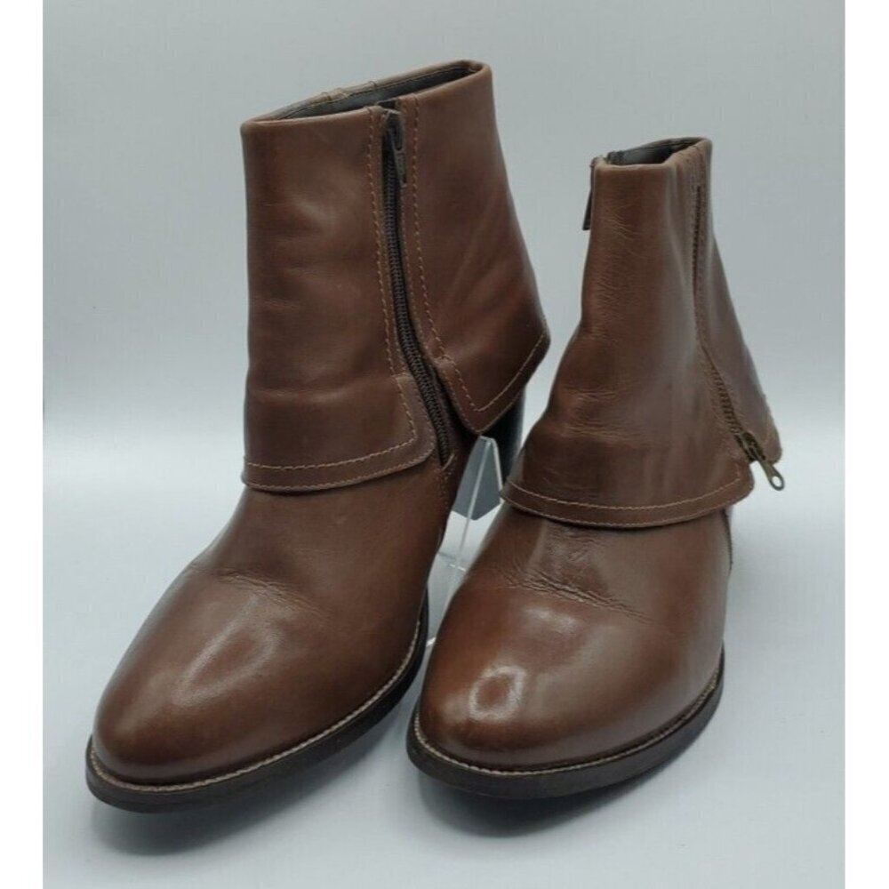 Aquelino Masiero Brazil Brown Ankle Boot Fold Over Inside Outside Zip Size 42